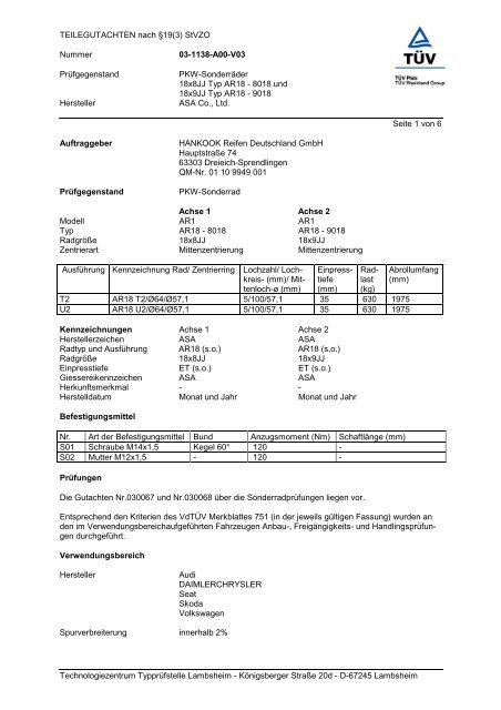 TEILEGUTACHTEN nach §19(3) StVZO Nummer 03-1138-A00-V03 ...