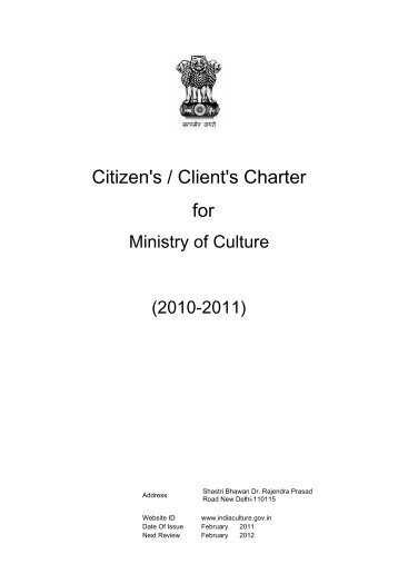 Citizen's / Client's Charter for - Ministry Of Culture