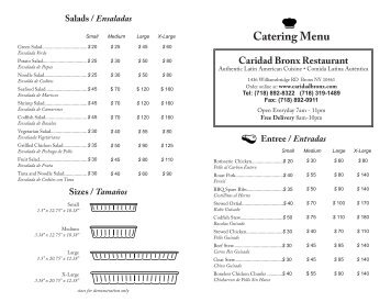 Catering Menu - Caridad Bronx Restaurant