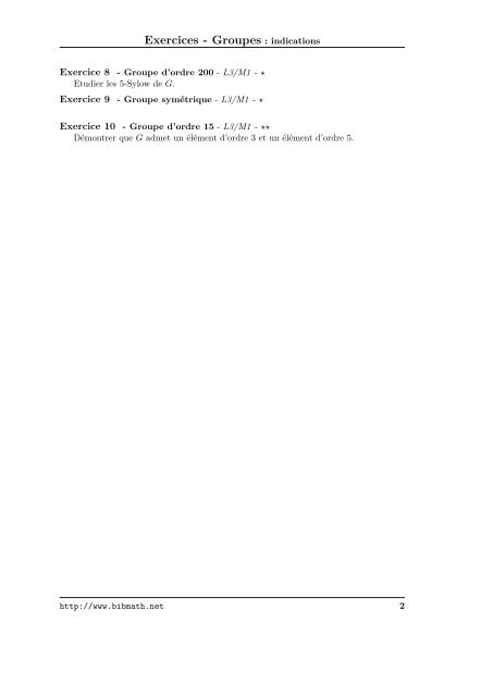 Exercices - Groupes : indications Groupes Sous-groupes ... - Bibmath