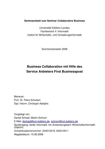 Business Collaboration mit Hilfe des Service Anbieters First ...