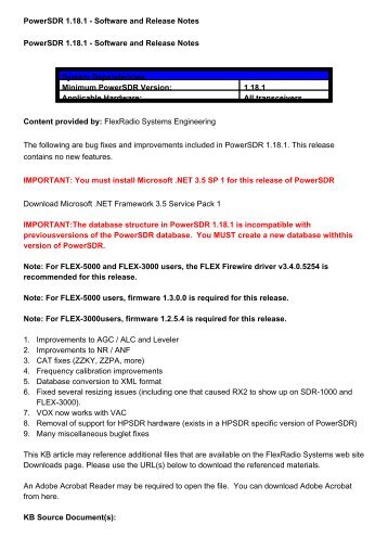 Software and Release Notes PowerSDR 1.18.1