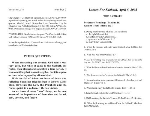 Volume LVIII Number 2 - Church of God (7th Day)
