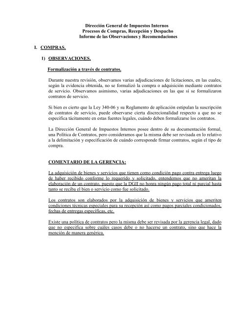 DGII Informe Compras, Recepcion y Despacho 2009 - Direccion ...