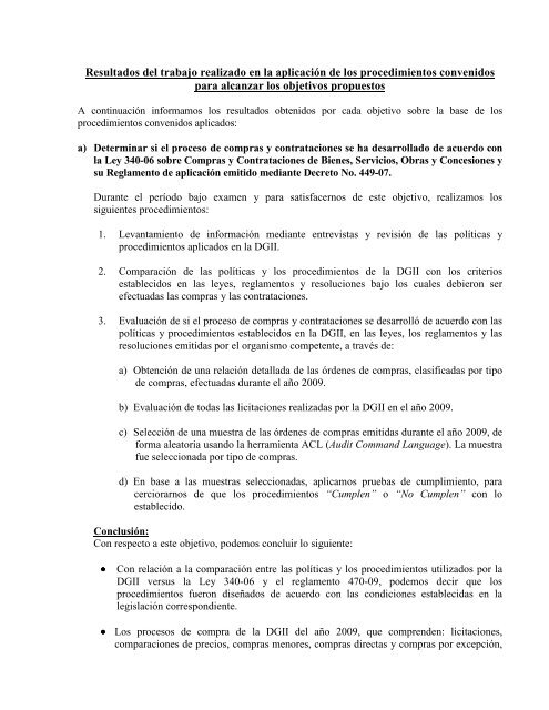 DGII Informe Compras, Recepcion y Despacho 2009 - Direccion ...