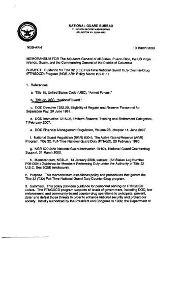 NGB-ARH Policy Memo #09-011 - West Virginia Army National Guard