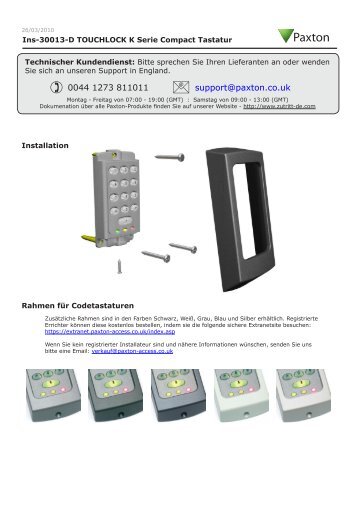 Anleitungen - TOUCHLOCK K Serie Compact Tastatur - Paxton