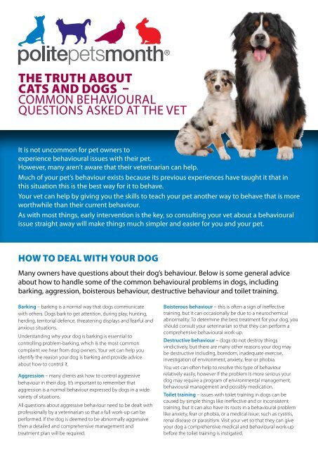 The TruTh abouT caTs and dogs - Australian Veterinary Association