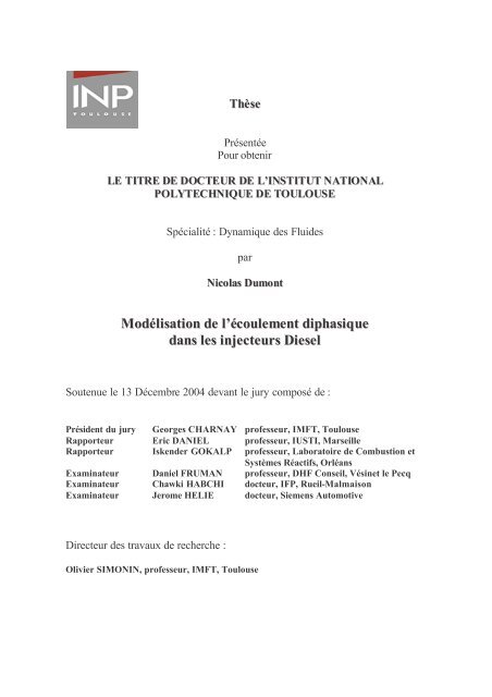 ModÃ©lisation de l'Ã©coulement diphasique dans les injecteurs Diesel