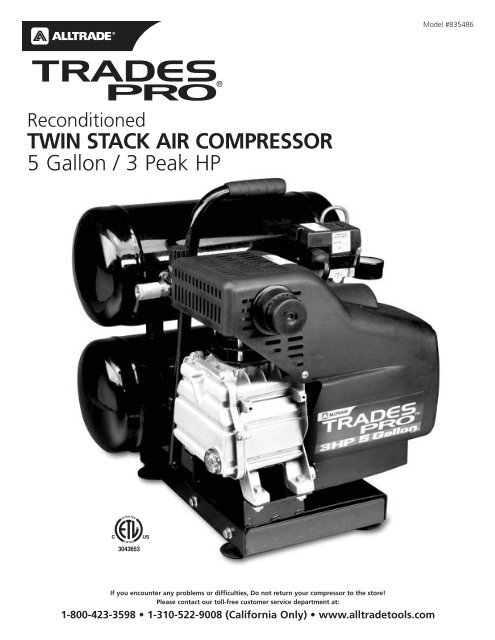 Tradespro 5 Gal Air Compressor Reconditioned Alltrade Tools