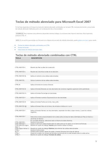 (Teclas de método abreviado para Microsoft Excel 2007)