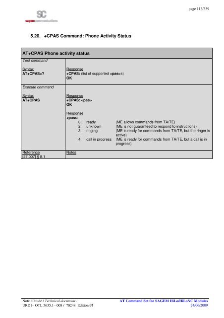 AT COMMAND SET HILO/HILONC MODULES - Libelium