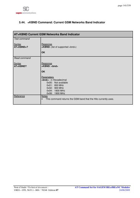 AT COMMAND SET HILO/HILONC MODULES - Libelium