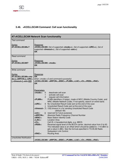 AT COMMAND SET HILO/HILONC MODULES - Libelium