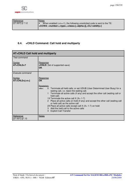 AT COMMAND SET HILO/HILONC MODULES - Libelium