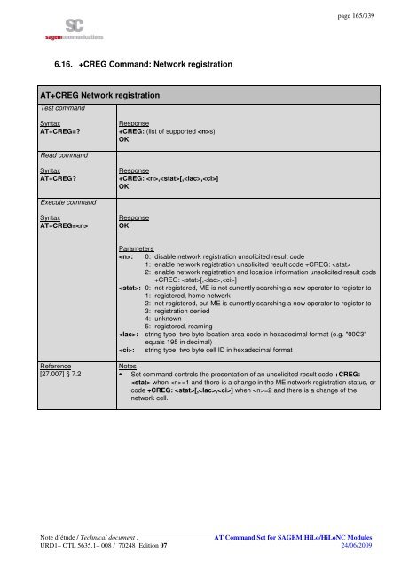 AT COMMAND SET HILO/HILONC MODULES - Libelium