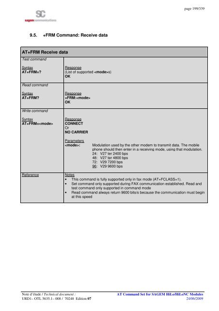 AT COMMAND SET HILO/HILONC MODULES - Libelium