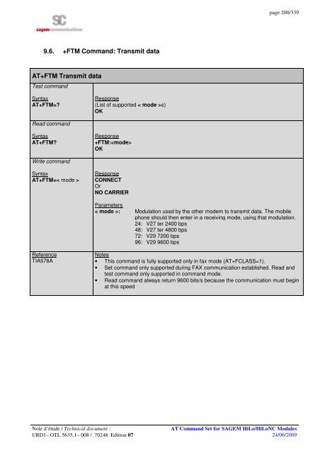 AT COMMAND SET HILO/HILONC MODULES - Libelium