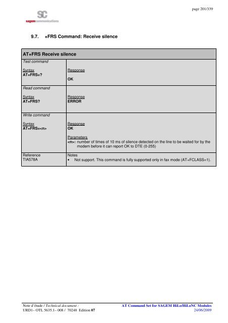 AT COMMAND SET HILO/HILONC MODULES - Libelium