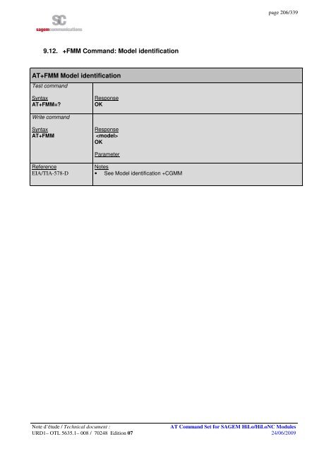 AT COMMAND SET HILO/HILONC MODULES - Libelium