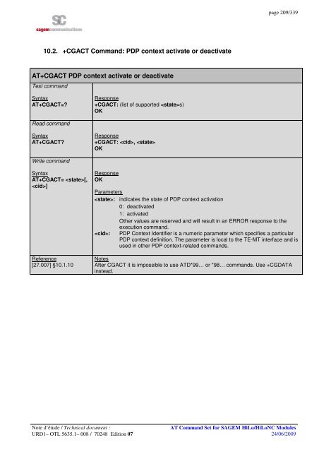 AT COMMAND SET HILO/HILONC MODULES - Libelium