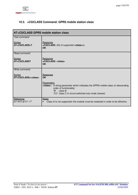 AT COMMAND SET HILO/HILONC MODULES - Libelium