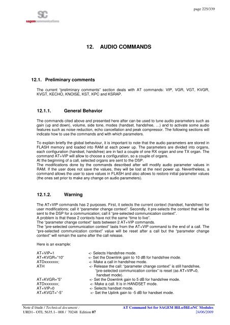 AT COMMAND SET HILO/HILONC MODULES - Libelium