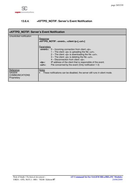 AT COMMAND SET HILO/HILONC MODULES - Libelium