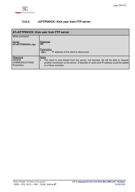 AT COMMAND SET HILO/HILONC MODULES - Libelium