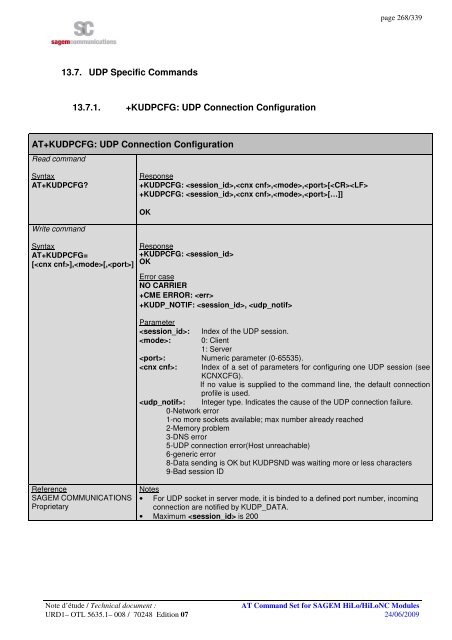 AT COMMAND SET HILO/HILONC MODULES - Libelium