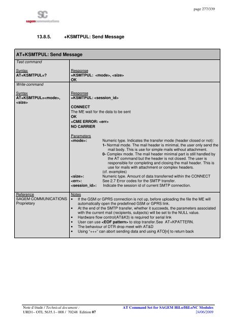 AT COMMAND SET HILO/HILONC MODULES - Libelium