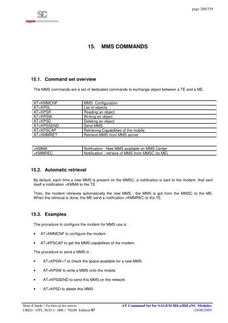 AT COMMAND SET HILO/HILONC MODULES - Libelium