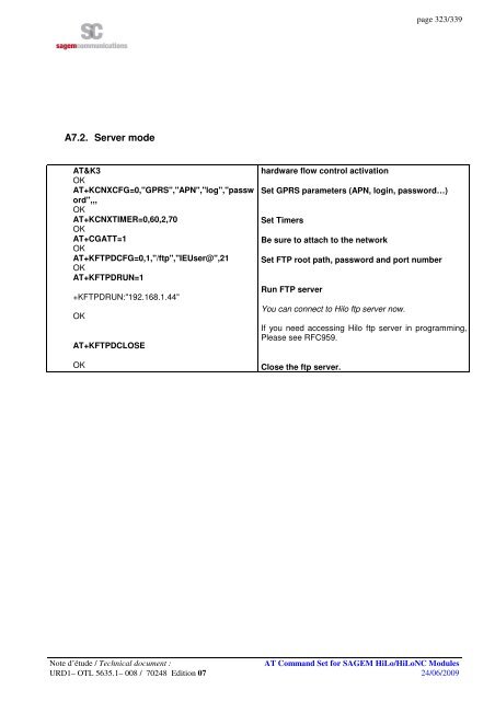 AT COMMAND SET HILO/HILONC MODULES - Libelium