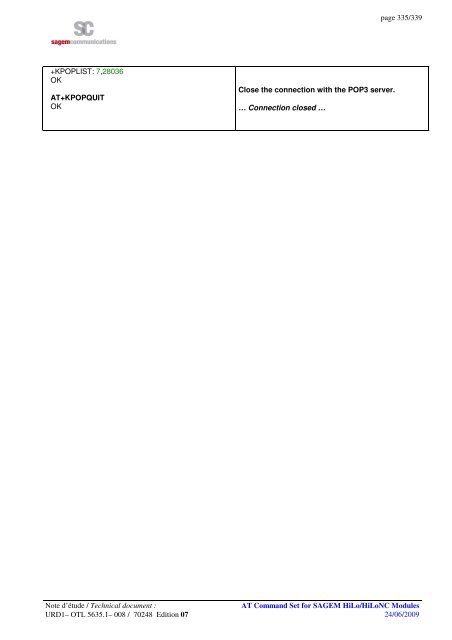 AT COMMAND SET HILO/HILONC MODULES - Libelium