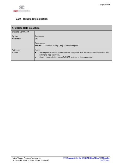 AT COMMAND SET HILO/HILONC MODULES - Libelium