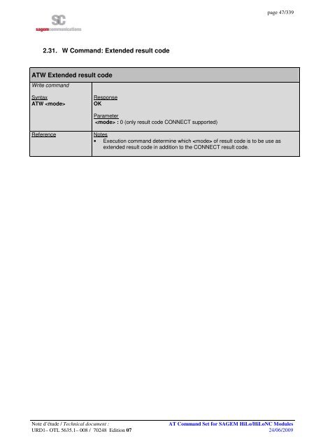 AT COMMAND SET HILO/HILONC MODULES - Libelium