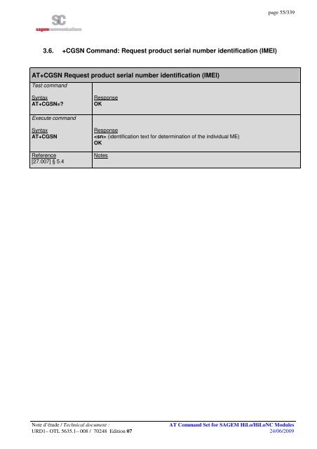 AT COMMAND SET HILO/HILONC MODULES - Libelium