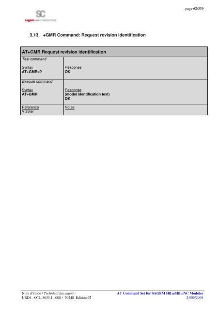 AT COMMAND SET HILO/HILONC MODULES - Libelium