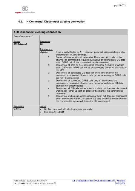 AT COMMAND SET HILO/HILONC MODULES - Libelium