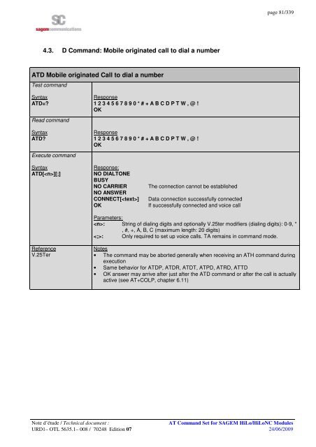 AT COMMAND SET HILO/HILONC MODULES - Libelium