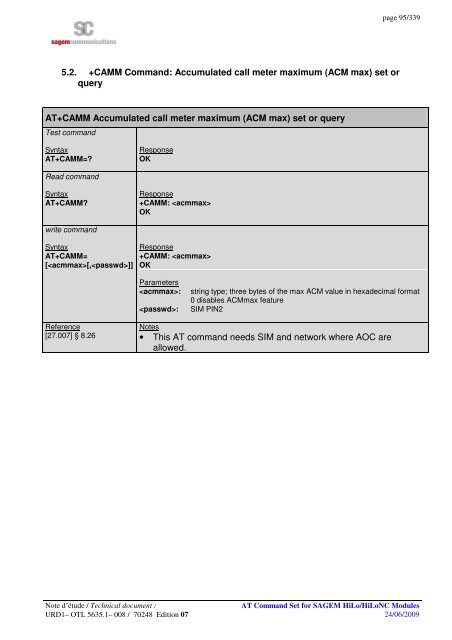 AT COMMAND SET HILO/HILONC MODULES - Libelium