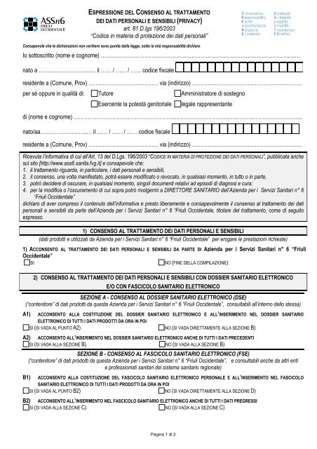 Modulo di consenso [pdf - 135,12 KB] - Friuli Occidentale