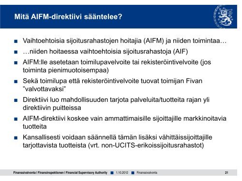 AIFM-informaatiotilaisuudet - Finanssivalvonta
