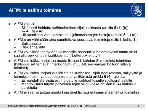 AIFM-informaatiotilaisuudet - Finanssivalvonta