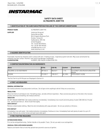 SAFETY DATA SHEET ULTRACRETE JOINT FIX - Durey Castings