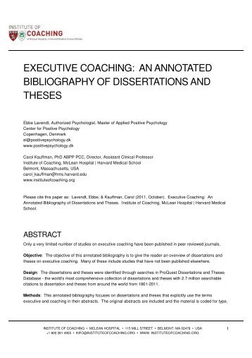 executive coaching: an annotated bibliography of dissertations and ...