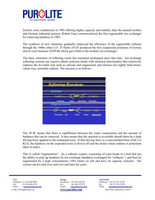 Purolite Water Softening Resin Guide By: Chubb Michaud Water ...