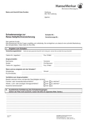 Schadenformular Haftpflicht - HanseMerkur VertriebsPortal
