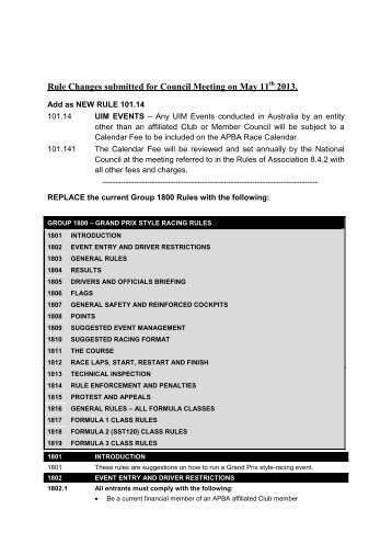 2013 May Rule changes part 1 - Australian Power Boat Association