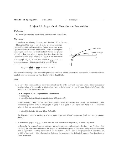 Project 7.2: Logarithmic Identities and Inequalities - Web Physics